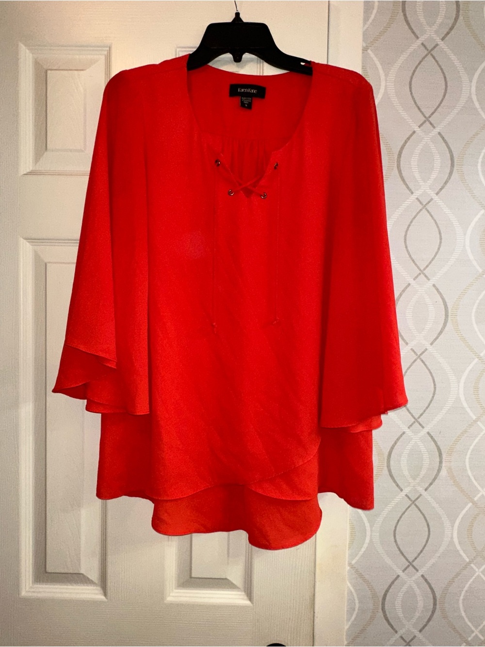 Karen Kane Vibrant Orange Lace-Up Flutter Sleeve Tunic